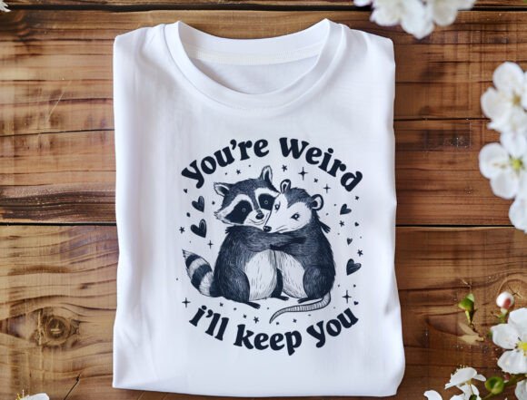 Cute Raccoon and Opossum Hugging PNG: You're Weird I'll Keep You