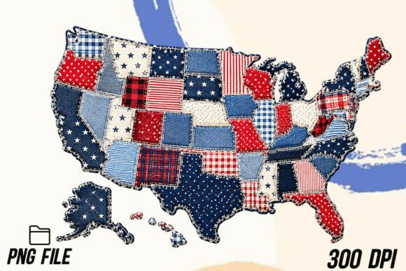 Faux Patchwork USA Map PNG: A Designer's Quilted Asset