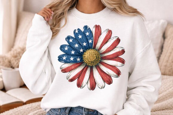 Patriotic Floral Daisy PNG for 4th of July Design
