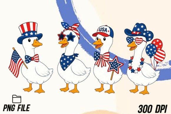 Patriotic Goose Set USA 4th of July PNG: A Designer's Take