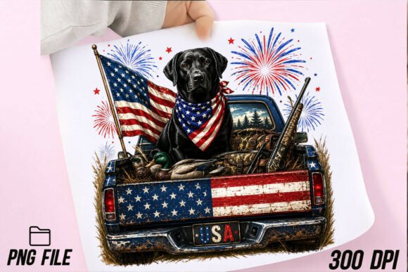 Patriotic Hunting Dog Truck PNG: USA Design Asset