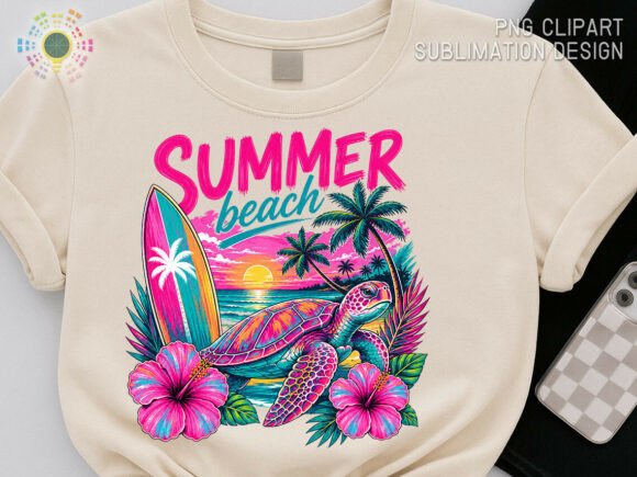 Summer Beach PNG: Tropical Sea Turtle Design