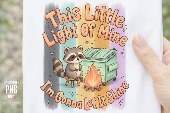 This Little Light of Mine PNG: Cozy Raccoon Campfire Design