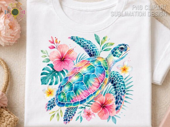 Watercolor Sea Turtle Tropical Floral: Coastal Design Asset